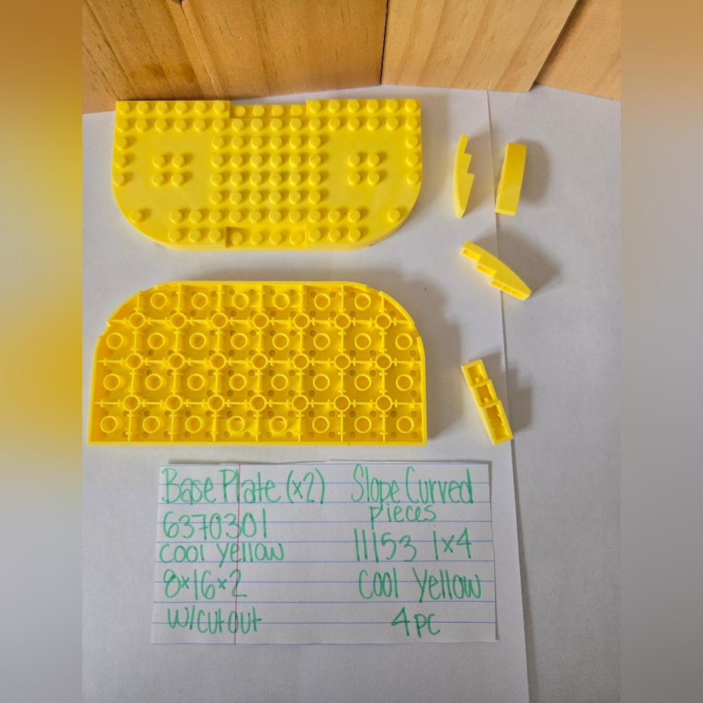 Lego Cool yellow base plates 6370301 8x16x2 cutout slope curved pieces 11153 1x4